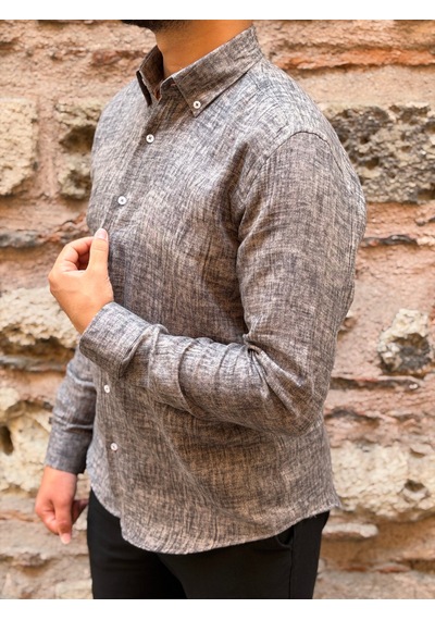 Slim Fit Uzun Kol Müslin Dijital Baskılı Hediye Kutulu Erkek Gömlek Fs-004599 - Antrasit-3364