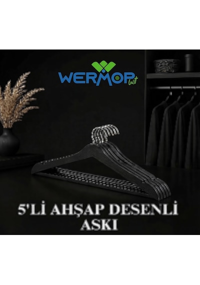 5'li Ahşap Desenli Askı Siyah