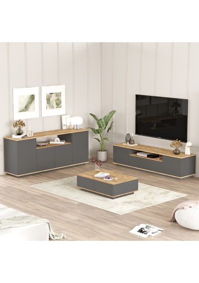 Robin Home Loft Tv Ünitesi Orta Sehpa Konsol 3'lü Set Çam-antrasi