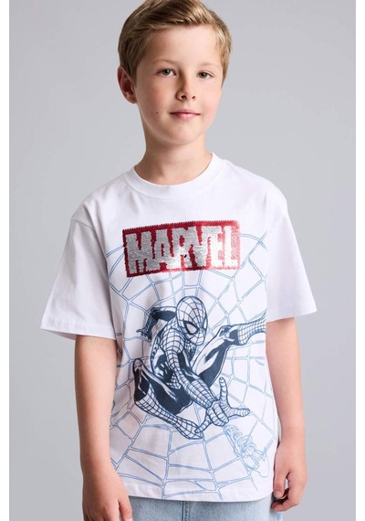 Defacto Marvel New Regular Fıt Bisiklet Yaka Kısa Kollu Tişört Erkek Çocuk H8257a826hswt34 Beyaz-wt34
