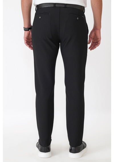 Comfort Fit Petek Dokuma Esnek Pamuklu Siyah Pantolon P 1230