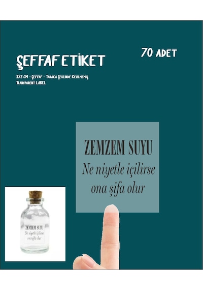 Zemzem Hediye Şişe Etiketi Şeffaf Sticker 70 Adet Tabaka Şeklinde Şeffaf
