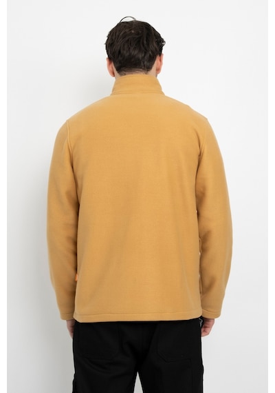 Dasüniforma Unisex Traşlanmış Tüylenmez Cepli Polar Ceket Standart Tam Fermuarlı Soğuk Geçirmez Polar Mont Turuncu
