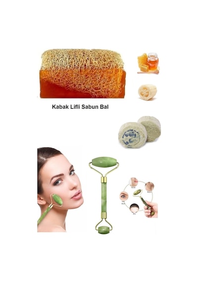 3'lü Doğal Set Kabak Lifli Ballı Sabun Peeling Sivilce Kararma Leke Ruşur Taşı Yüz Masaj Aleti