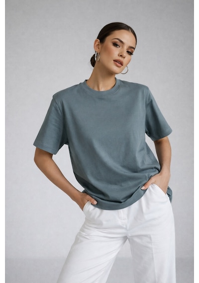 Kadın Füme %100 Pamuk Oversize Basic Tişört Rahat Kalıp Relaxed Bisiklet Yaka T-shirt Füme Kadın Füme %100 Pamuk Oversize Basic Tişört Rahat Kalıp Relaxed Bisiklet Yaka T-shirt Füme