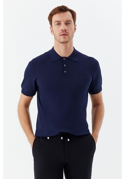 Sabri Özel Erkek Lacivert Normal Kesim Regular Fit Viskon Dokuma Düğmeli Polo Yaka Tişört
