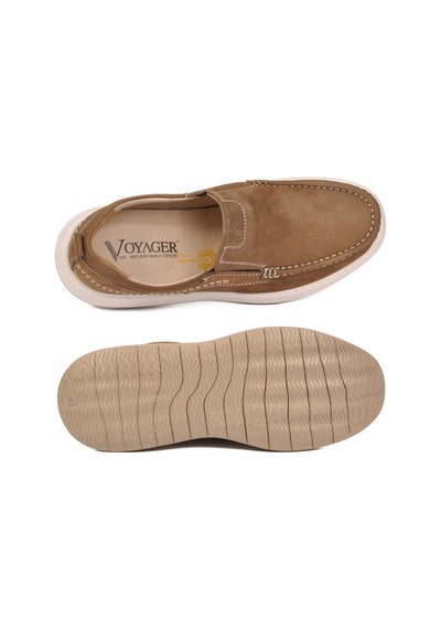 Voyager Erkek Kum Nubuk Hakiki Deri Kolay Giyilebilir Hafızalı Rahat Taban Casual Ayakkabı Loafer 6501 M Bej