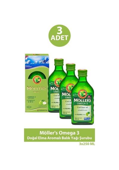 Möller's Omega 3 Doğal Elma Aromalı Balık Yağı Şurubu 250 Ml 3 Adet