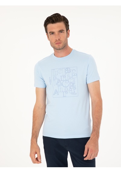 Açık Mavi Slim Fit Bisiklet Yaka T-shirt Denim