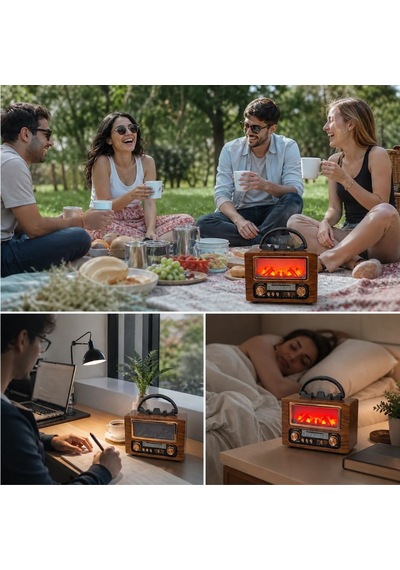 Buffer Şömine Görünümlü Bluetooth Hoparlör, Nostaljik Radyo Ve Kablosuz Müzik Çalar