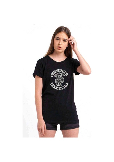 Of Anarchy Metal Rock Baskılı Siyah Kadın Tshirt
