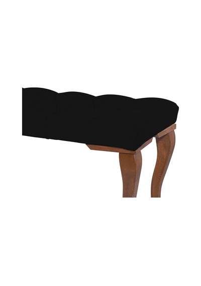 Gazzini Classic Lükens Gürgen Ayak Chester Model Kapitoneli Siyah Puf Bench - Ceviz Ayak