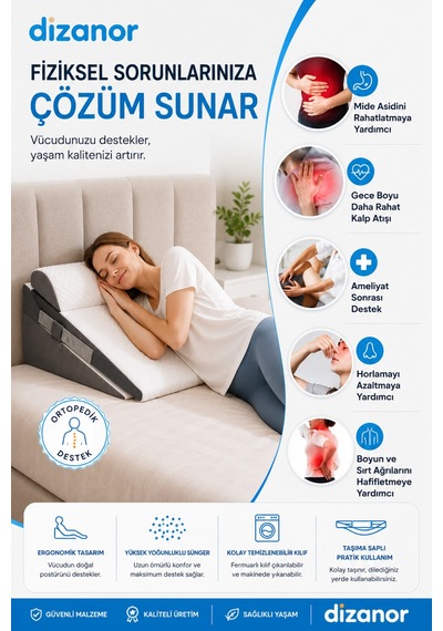 Ortopedik Üçgen Yastık Seti 3 Parça Sırt Bel Boyun Destek Minderi Ayarlanabilir Yıkanabilir Kılıflı Beyaz
