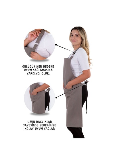 Simple 3lü Set Ayar Askılı Mutfak Önlüğü Seti Eldiven, Tutacak Antrasit
