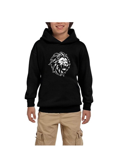 Zepplin Giyim Black And White Lion Siyah Çocuk Kapşonlu Sweatshirt