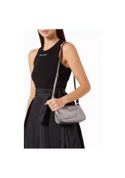 Pinko Lamine Süet Mini Yarım Ay El Çantası, Parlak & Çok Yönlü Gümüş
