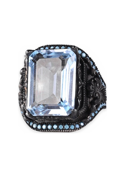 Kambo El Yapımı 925 Ayar Gümüş Mavi Topaz Taşlı Erkek Yüzük - 18 Gr