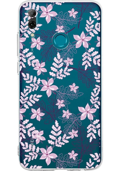 Huawei Psmart 2019 Uyumlu Kamera Korumalı Floral Pudra Tasarımlı Şeffaf Silikon Kılıf