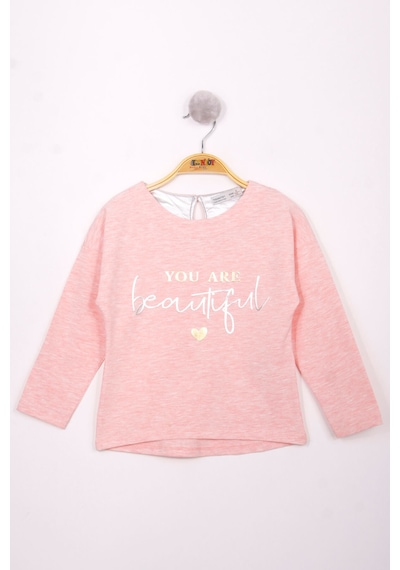 Toontoy Kids Toontoy Kız Çocuk Yazı Varaklı T-shirt Pembe Melanj