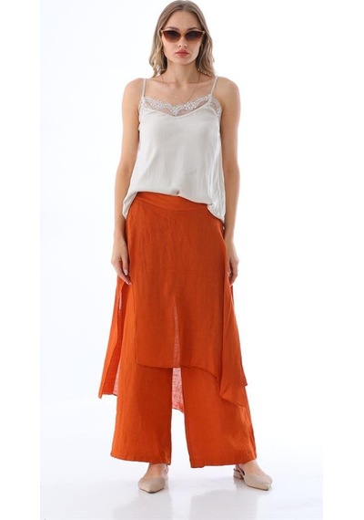 Bohem Stil İtalyan Ham Keten Pantolon Etek-8747 Kiremit