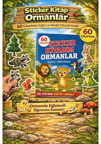 60 Çıkartmalı Sticker Kitabı Ormanlar - Çocuklar İçin Eğitici Ve Eğlenceli Hayvan Kitabı
