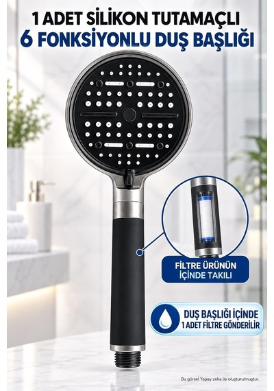2 Li Set Silikon Tutamaçlı 6 Fonksiyonlu Filtreli Duş Başlığı + 10 Adet Yedek Filtre Toplam 11 Filtre