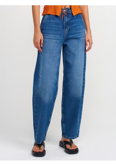 Dilvin Yandan Cepli Denim Balon Pantolon Mavi