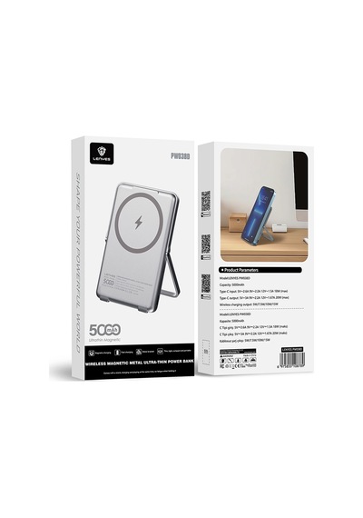 Lenyes PW038D 20W 5000 mAh 15 W Ultra İnce Standlı Wireless Powerbank Gümüş