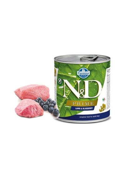 N&D Prime Tahılsız Kuzu Etli ve Yaban Mersinli Konserve Yetişkin Köpek Maması 285 G