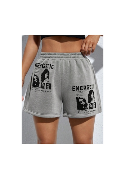 Tarzsokak Petıte Figure & Slogan Graphic Track Şort Gri