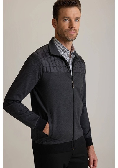 Ysf Erkek Siyah Fermuarlı Desenli Sweatshirt