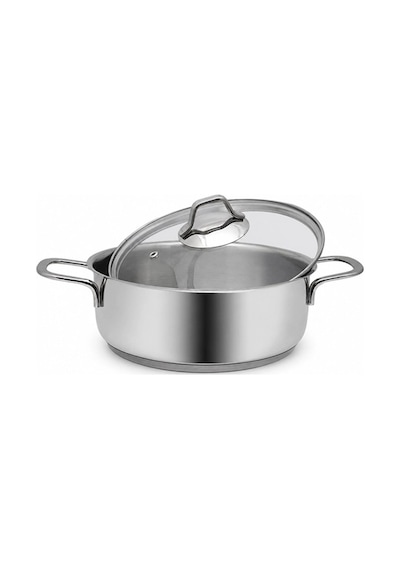 Gülsan Mega İnox Basık Çelik Tencere 24 Cm Cam Kapak Inox