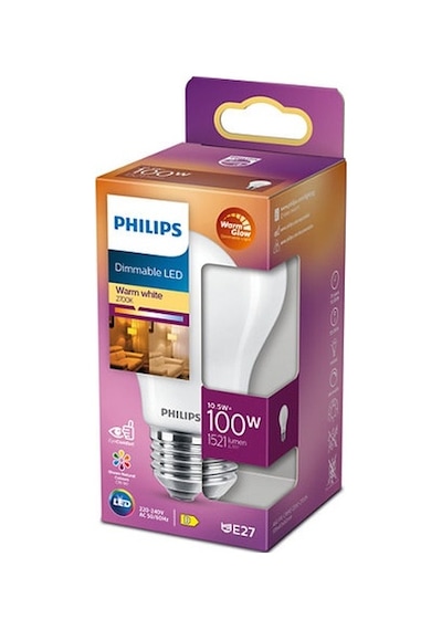 Philips LED Classic Dimlenebilir Buzlu Filament Ampul 10.5W 1521 Lum 2700K Sarı Işık A60 E27 (100W)