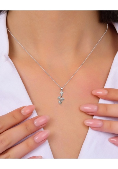 Brezza Lusso Jewelry  Zirkon Taşlı Pırlanta Model Çiçek Dalı Kadın Gümüş Kolye 45 CM 45 CM