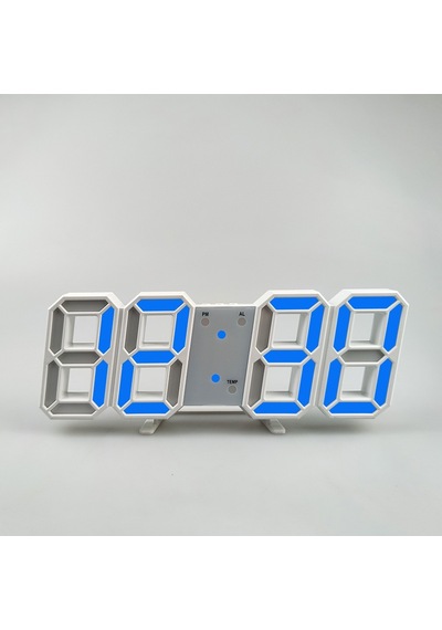Dekoratif Dijital Led Masa Duvar Saati 3d Dijital Saat Çalar Saat Led Elektronik Saat Beyaz Kasa Mavi Işık Renkli