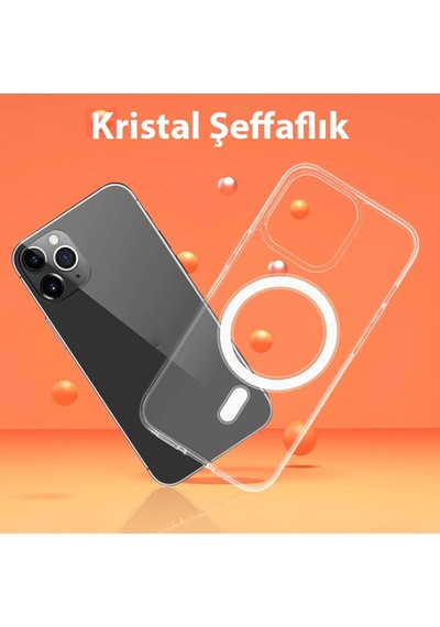 Hepsi Ally İphone 14 Plus 6.7inç Magsafe Uyumlu Manyetik Sert Silikon Kılıf- 5775 Najmaddin Şeffaf