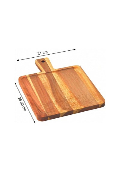 Doğal Akasya Ahşap Kare Sunum Tahtası Ve Servis Tepsisi 28.5x21 Cm Özel Motif Desenli Ve Kulplu Peynir Tabağı, Kenarlı Kahve Sunumluk Çok Renkli