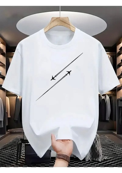 Flood Of Style Unısex Beyaz Çizgi Uçak Baskılı Oversize