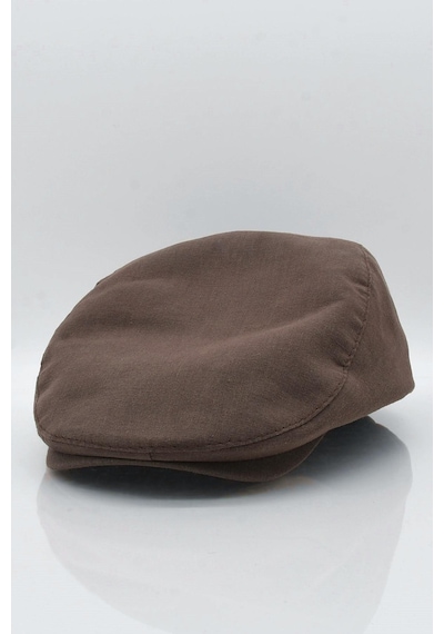 Külah Erkek Kahve Kasket Keten Yazlık Flat Cap Şapka - Standart Kahverengi