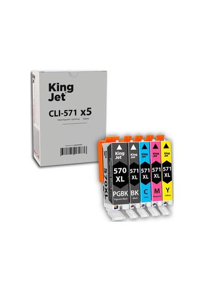 Kingjet Canon Pixma Mg5700 Uyumlu  Yüksek Kapasiteli 5 Renk Takım Uyumlu  Kartuş Çipli