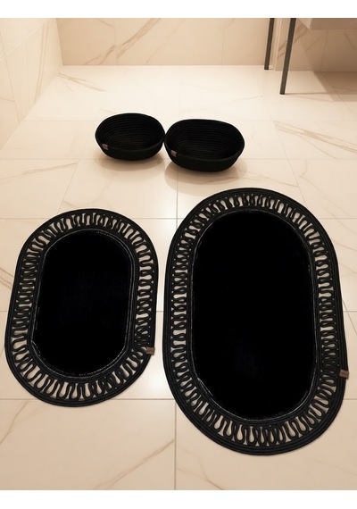 Senza Atelier Lüks 4 Lü Banyo & Antre Seti Tam Siyah Paspas
