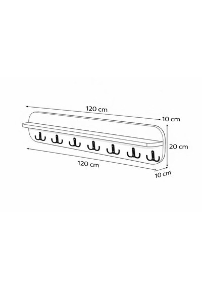 120 Cm 7 Kancalı Oval Kesim Ahsap Renk Duvara Monte Askılık Bal Meşe