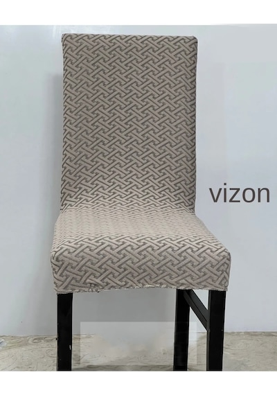 İlmek Desen Sandalye Kılıfı, Sandalye Örtüsü 6 Adet Vizon Vizon