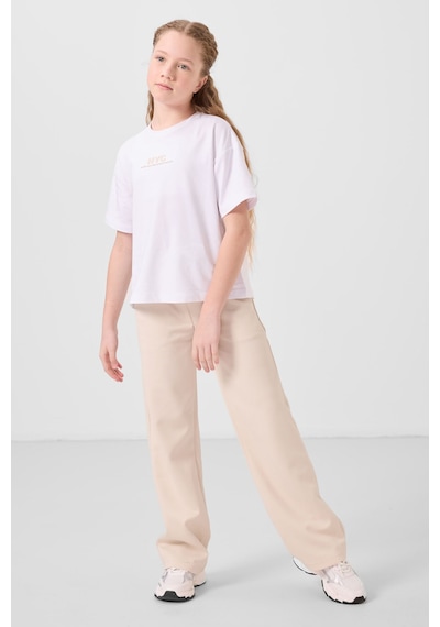 Tommylife Beyaz-bej O Yaka Baskılı Geniş Paça Standart Fit Kız Çocuk Palazzo Eşofman Takım - 75171 Beyaz/bej Beyaz - Bej