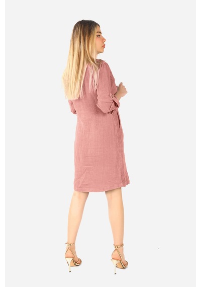 Balins Keten Midi Elbise Pembe