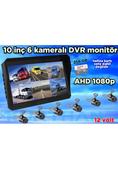 Qled Ekran 10'' Dvr Monitör 6 Adet Ahd 1080p Kelebek Kamera 12v