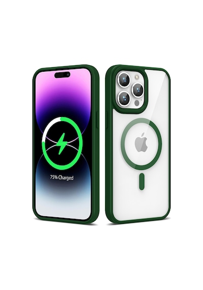 Zore Apple iPhone 14 Pro Max Uyumlu Magsafe Wireless Şarj Özellikli Silikon Omsy Ege Kılıf-koyu Yeşil