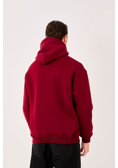 X-4005 Kapüşonlu Yarım Fermuarlı Sweat Bordo
