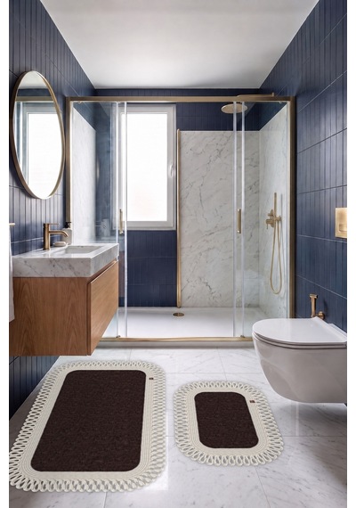 Banyo Paspası Takımı 70x110+50x70 Cm Dış Trikot Acı Kahve & Krem