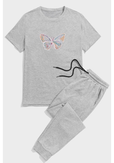 Uyguntarz Unisex Butterfly 2'li Eşofman Takımı Gri